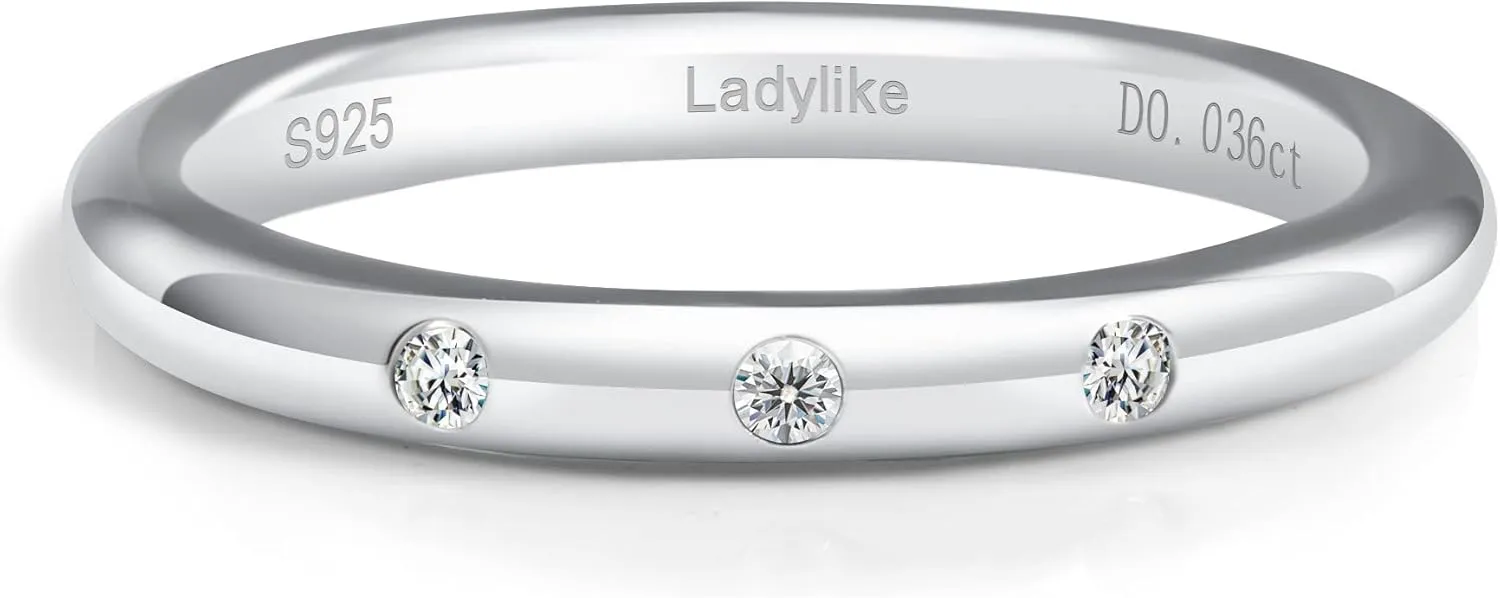 Ladylike 3 Stone Moissanite Rings for Women Bezel Set Wedding Bands Sterling Silver Rings with D Color VVS1 Moissanites Anniversary Rings for Her