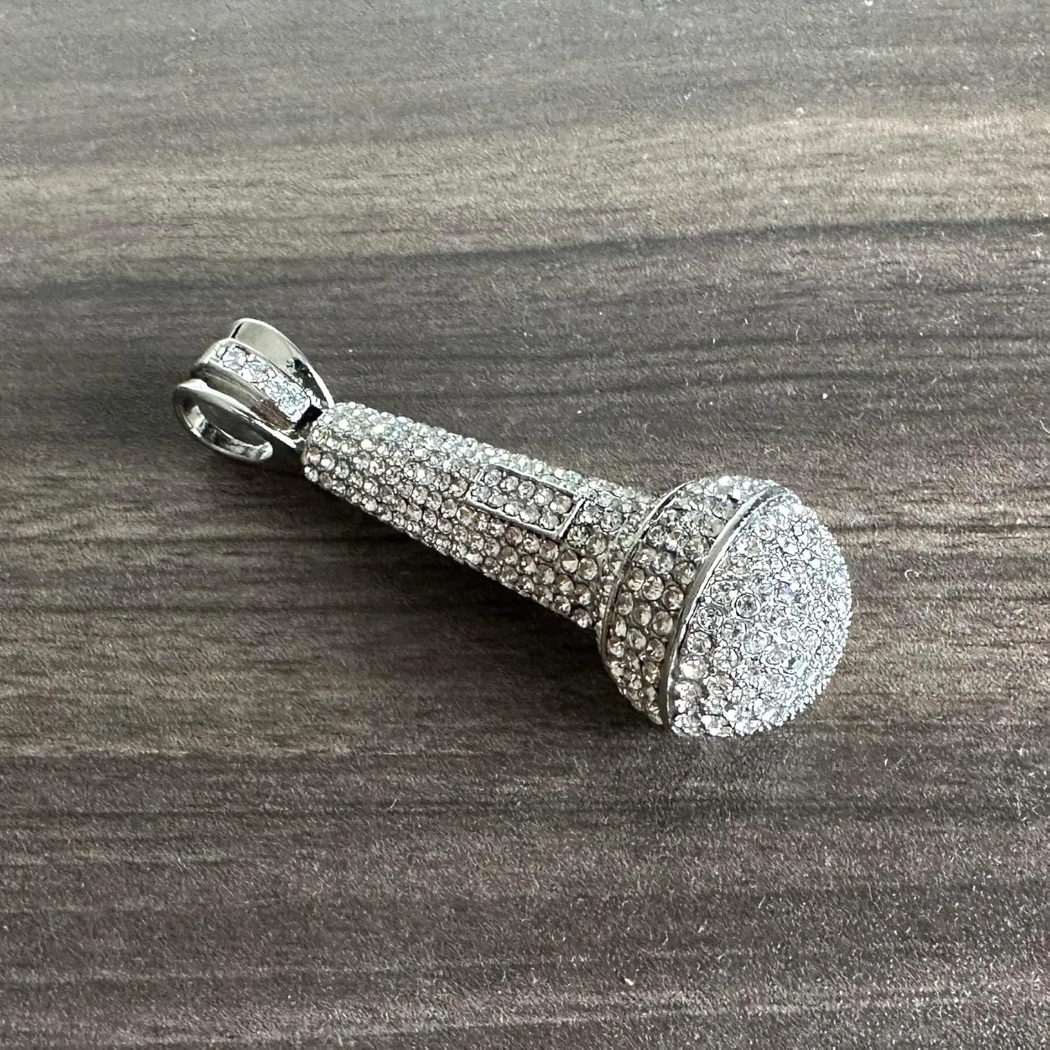 Mens and Womens Hip Hop Iced Out Rhinestones Necklace Alloy Huge Microphone Pendant Music Necklace