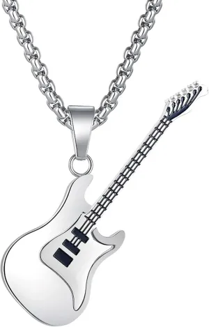 Mens and Womens Musical Necklace Stainless Steel Guitar Pendant Punk Rock Necklace