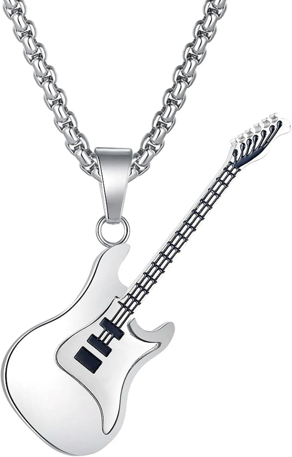 Mens and Womens Musical Necklace Stainless Steel Guitar Pendant Punk Rock Necklace