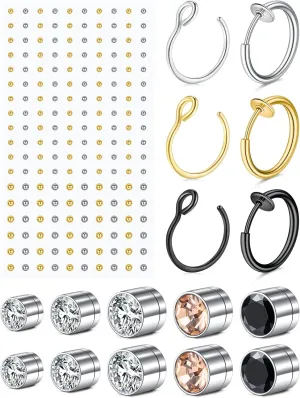 MODRSA Fake Nose Stud Fake Nose Ring Stud Fake Nose Piercing Fake Lip Ring Fake Earrings Stud Silver Gold Fake Cartilage Helix Earring Clip on Earring Hoop Fake Eyebrow Ring Fake Bridge Piercing