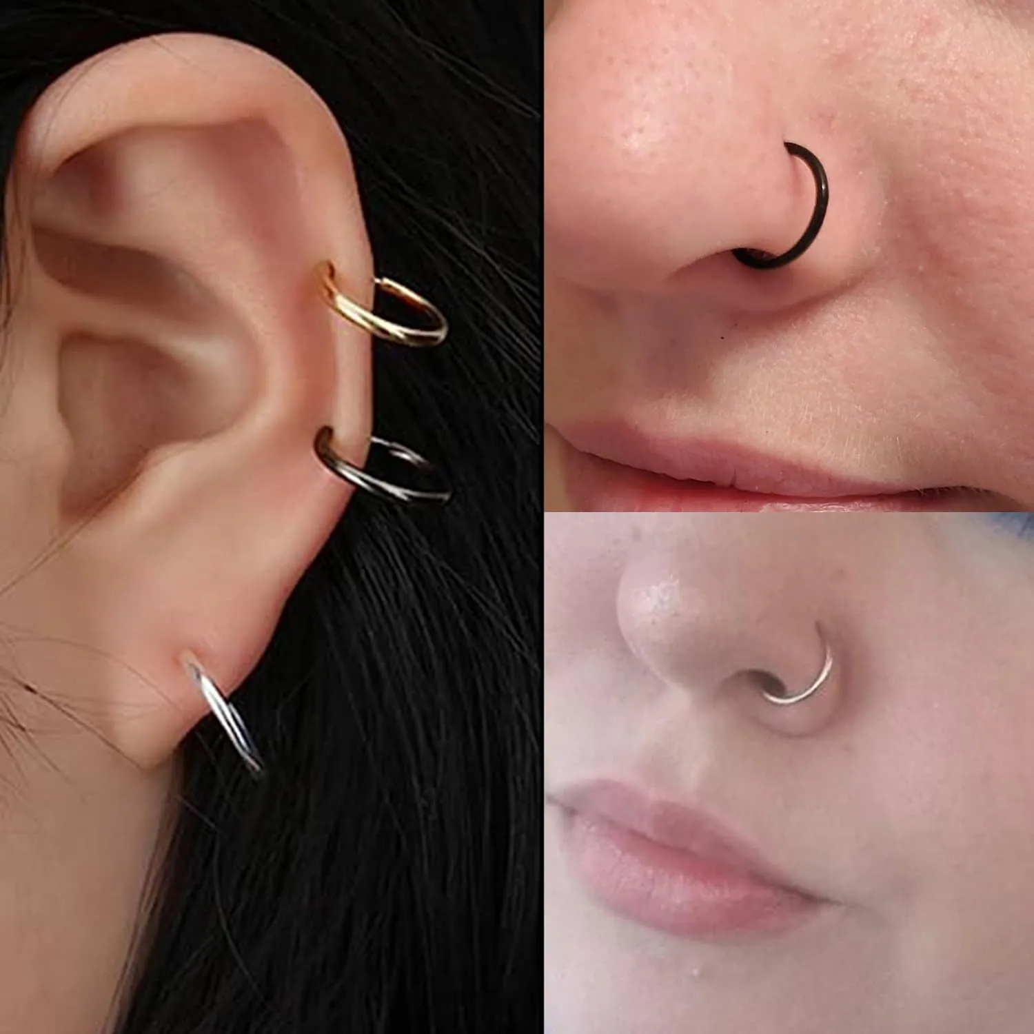MODRSA Fake Nose Stud Fake Nose Ring Stud Fake Nose Piercing Fake Lip Ring Fake Earrings Stud Silver Gold Fake Cartilage Helix Earring Clip on Earring Hoop Fake Eyebrow Ring Fake Bridge Piercing