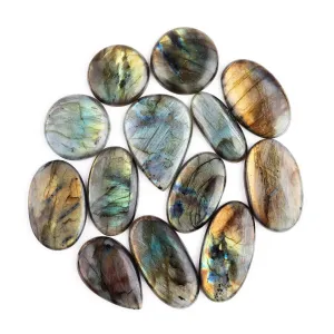 Natural Labradorite Stone, Natural Gemstones and Crystals Cabochon Lot, DIY Jewelry Making Loose Gemstones, Chakra Healing Crystals, Wire Wrapping Cabochons, Pack of 5 (Large)