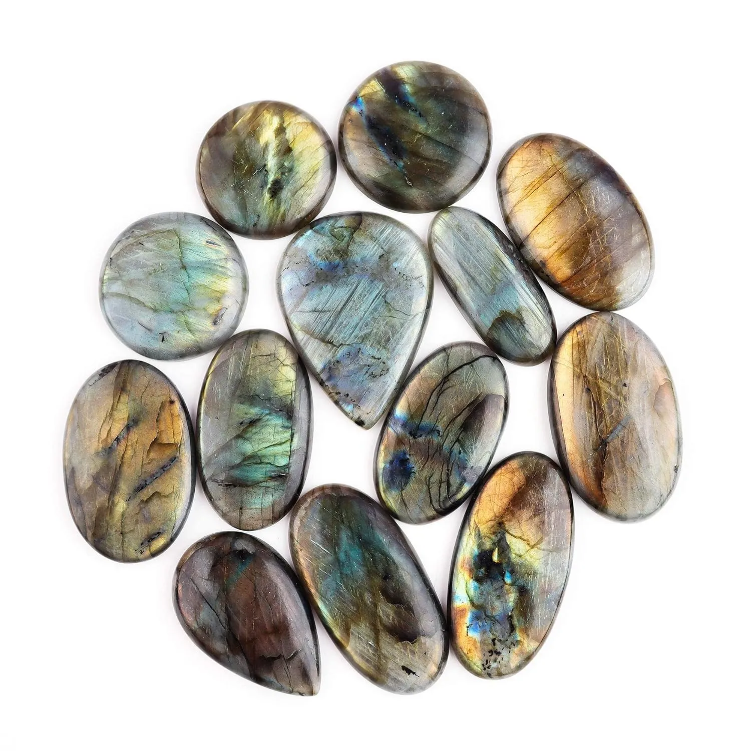 Natural Labradorite Stone, Natural Gemstones and Crystals Cabochon Lot, DIY Jewelry Making Loose Gemstones, Chakra Healing Crystals, Wire Wrapping Cabochons, Pack of 5 (Large)