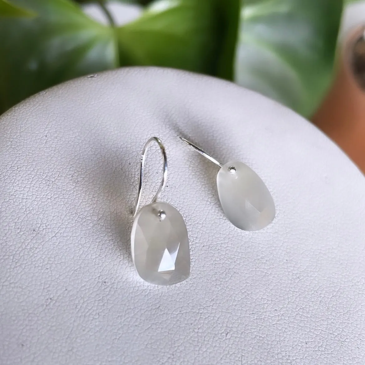 Oblong gray moonstone earrings