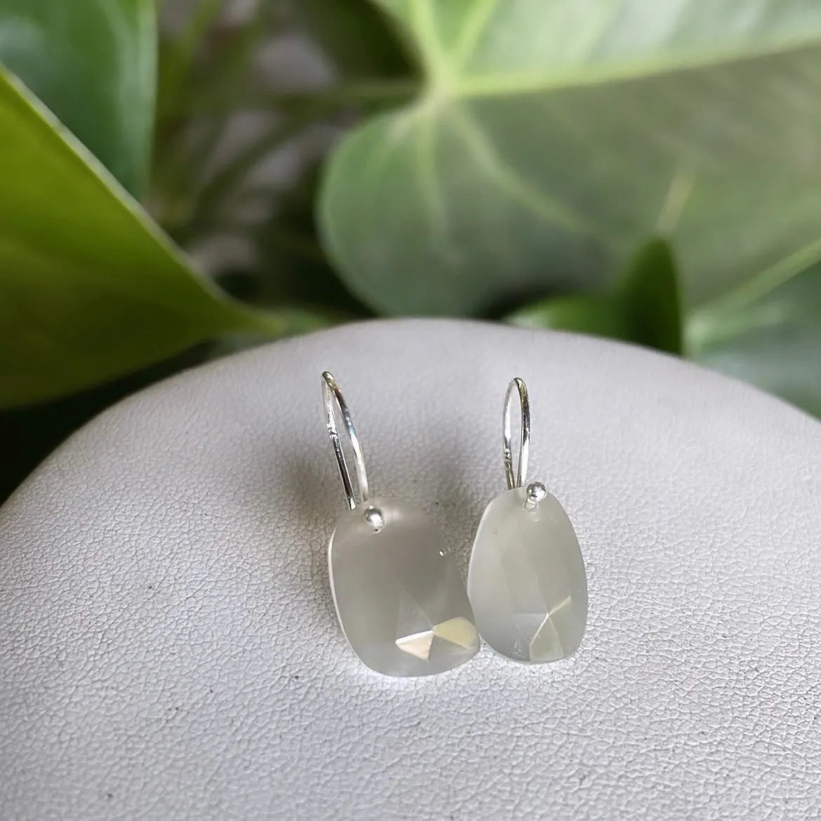 Oblong gray moonstone earrings