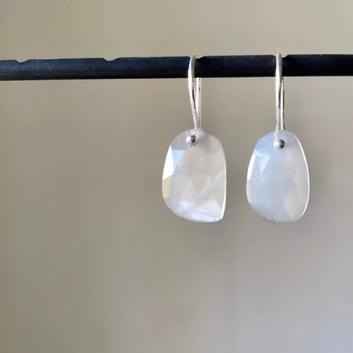 Oblong gray moonstone earrings