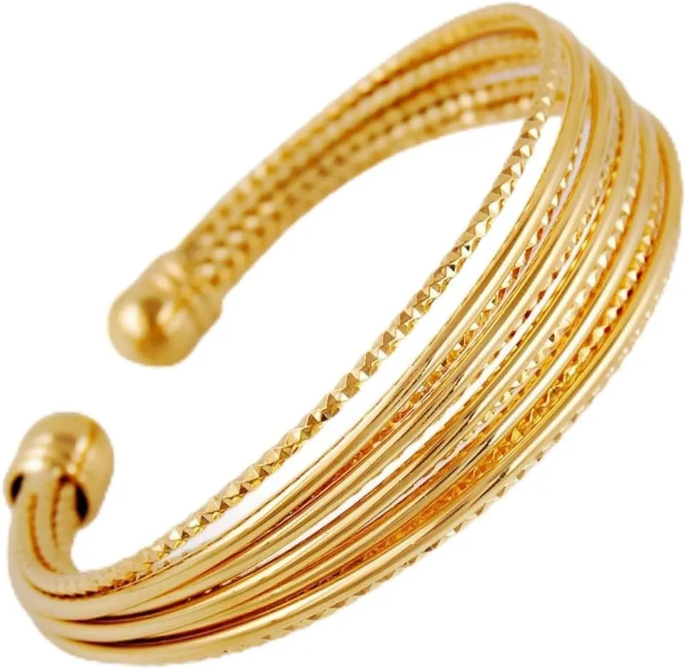 PartyKindom Gold Plated Cuff Bangle Bracelet with Zircon Elegant Golden Jewelry Occasion Charming and Comfortable Design present for Family and Friends