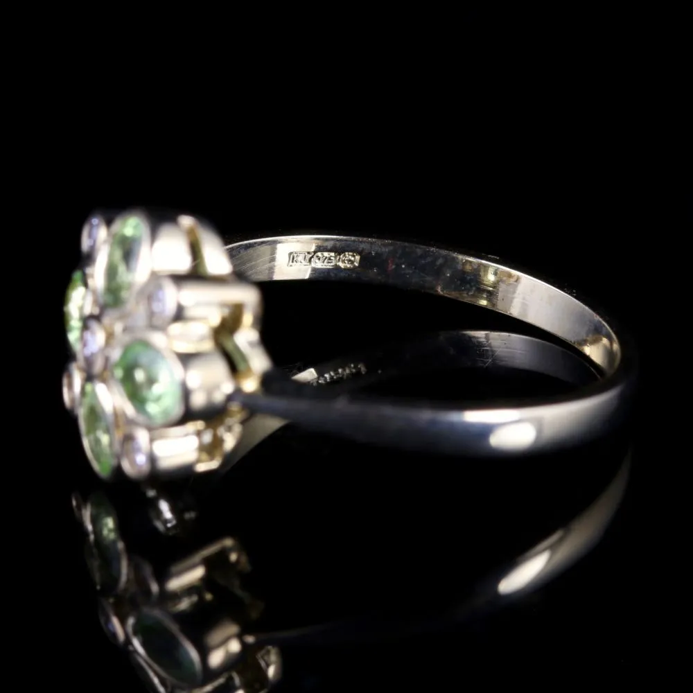 Peridot Diamond Flower Ring 9Ct Gold Ring