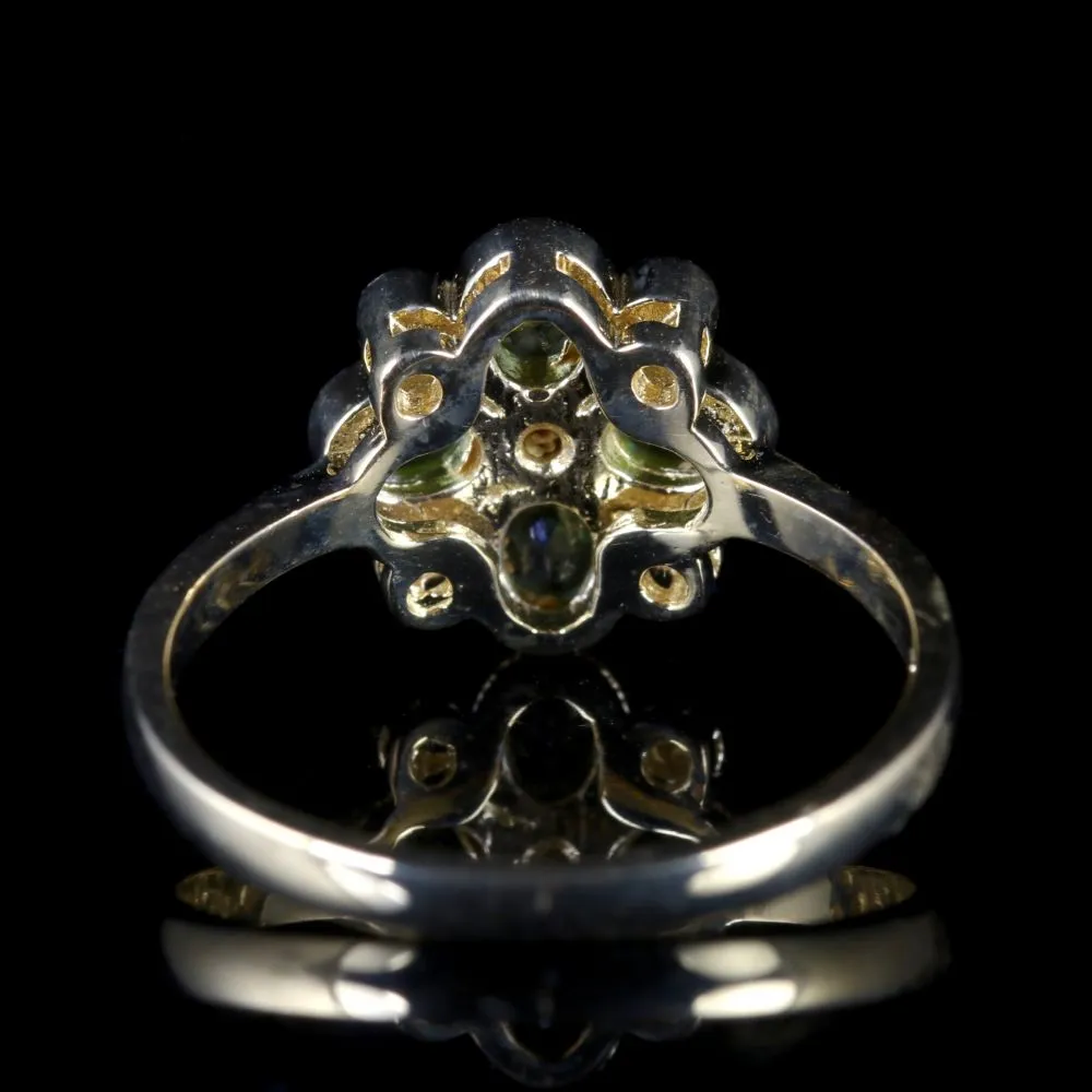 Peridot Diamond Flower Ring 9Ct Gold Ring