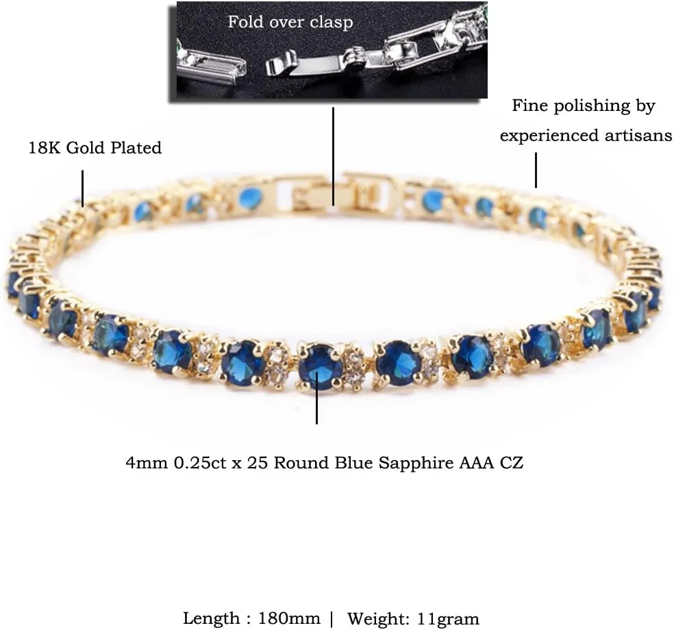 RIZILIA Eternity Tennis Bracelet & Round Cut CZ in Yellow Gold Plated, 7"