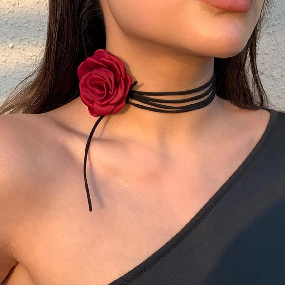 Rose Black Velvet Floral Choker Necklace - Camellia Daisy Rosette - Spring Summer Flower Jewelry