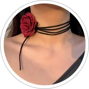 Rose Black Velvet Floral Choker Necklace - Camellia Daisy Rosette - Spring Summer Flower Jewelry