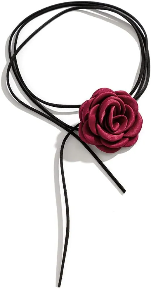 Rose Black Velvet Floral Choker Necklace - Camellia Daisy Rosette - Spring Summer Flower Jewelry