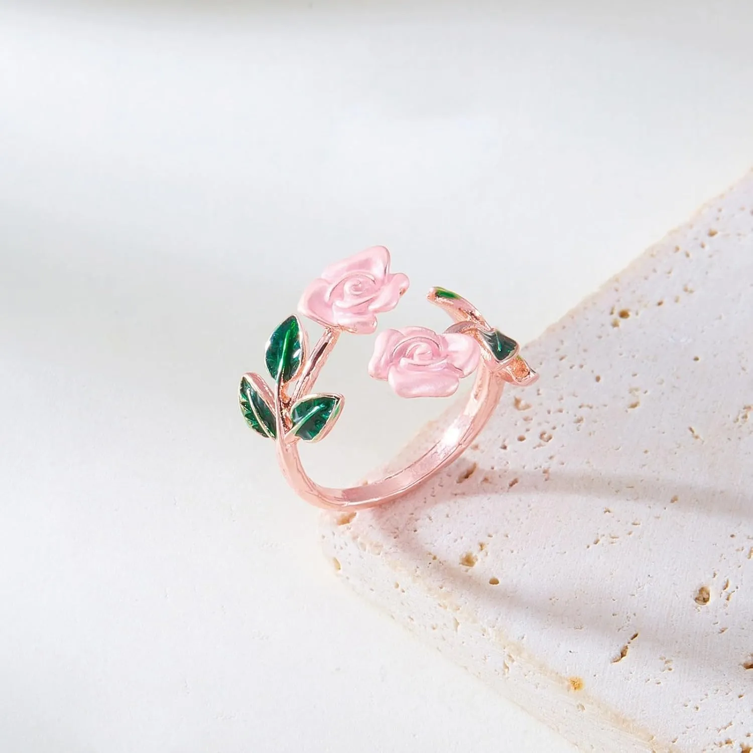 Rose Flower Ring, Stackable Band Ring for Women Girls, Platinum Silver/Gold/Rose Gold Rings Adjustable Moissanite Rings for Women