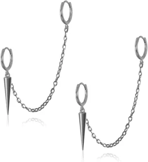 Spike Dangle Drop Hoop Earrings for Women Men Stainless Steel Hoops Cuff Cartilage Stud Tragus Helix Wrap Geometric Personalized Punk
