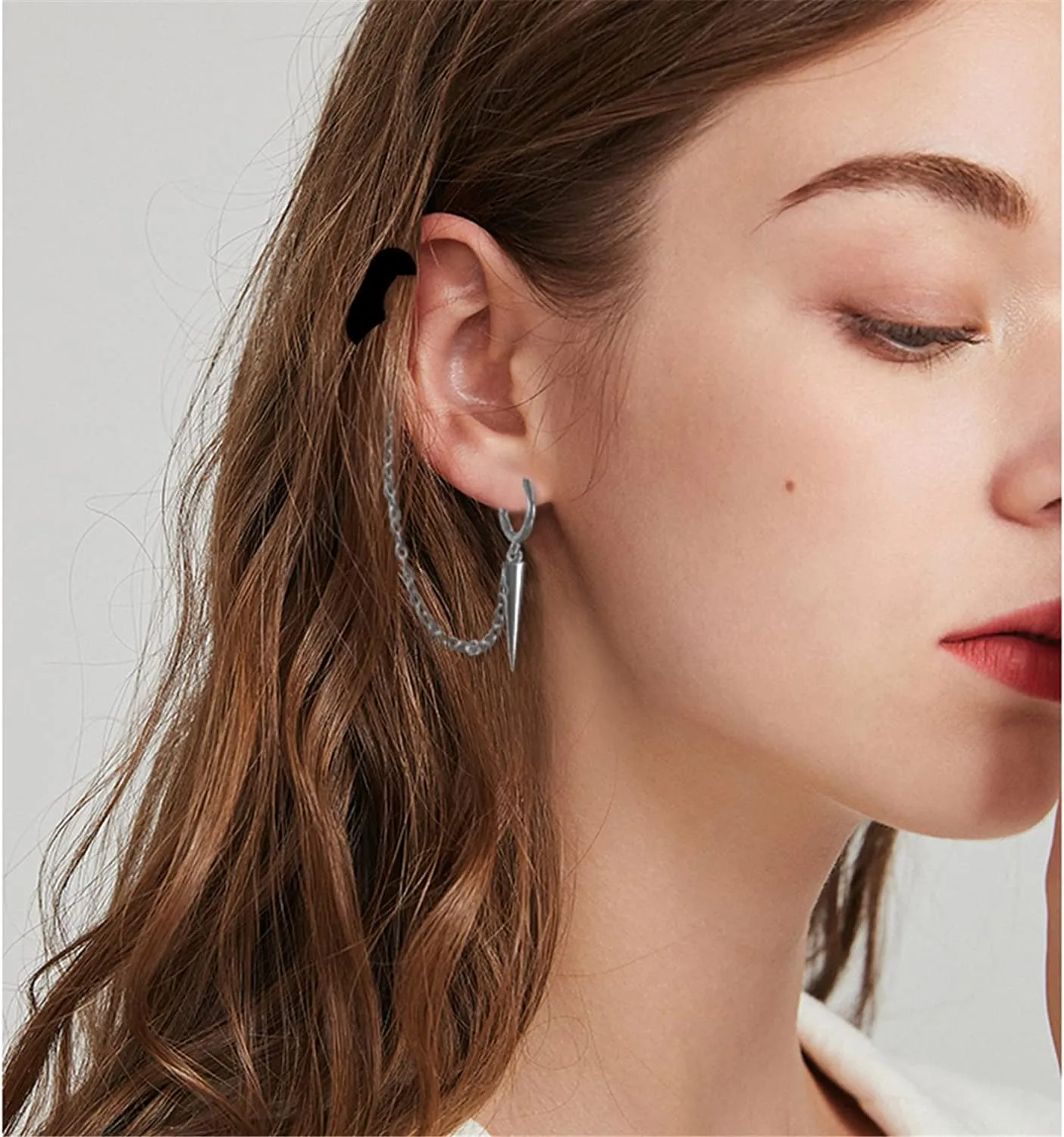 Spike Dangle Drop Hoop Earrings for Women Men Stainless Steel Hoops Cuff Cartilage Stud Tragus Helix Wrap Geometric Personalized Punk