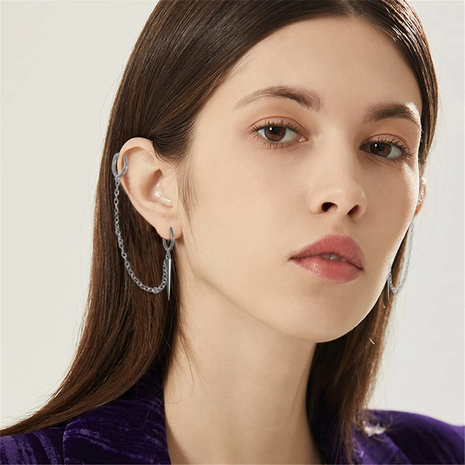 Spike Dangle Drop Hoop Earrings for Women Men Stainless Steel Hoops Cuff Cartilage Stud Tragus Helix Wrap Geometric Personalized Punk