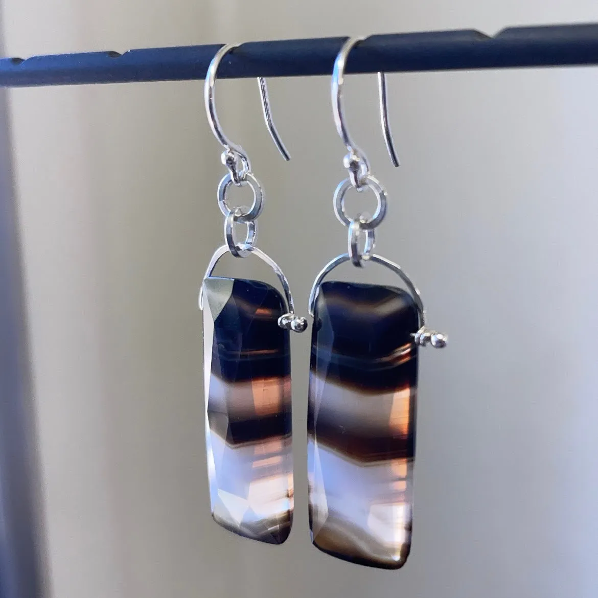 Stirrup Botswana agate bars earrings