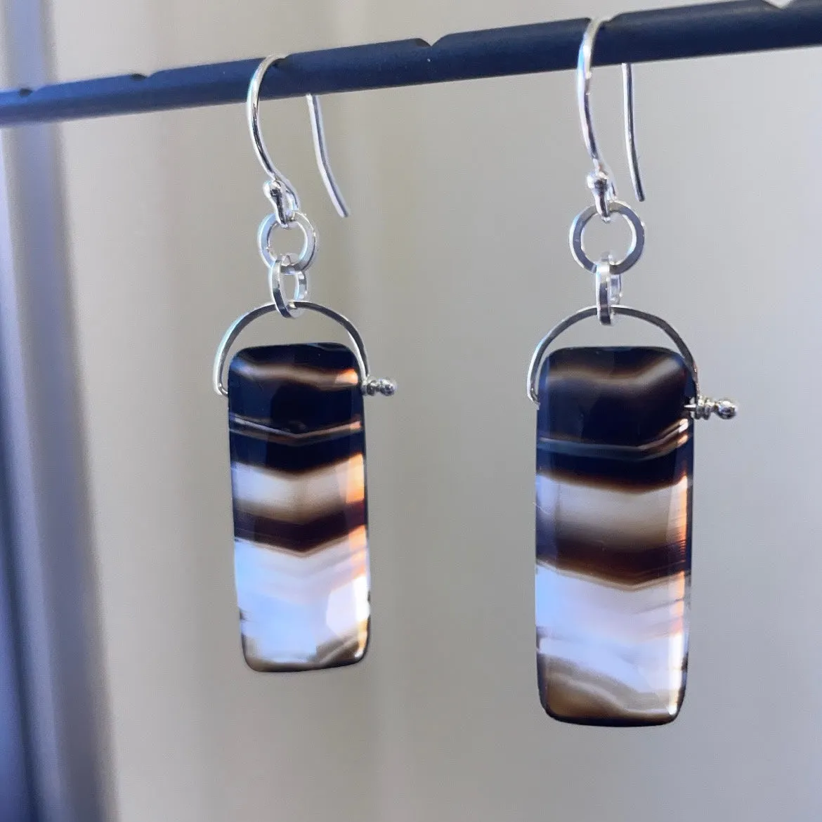 Stirrup Botswana agate bars earrings