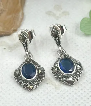 The Silver Marcasite Earrings (Blue)