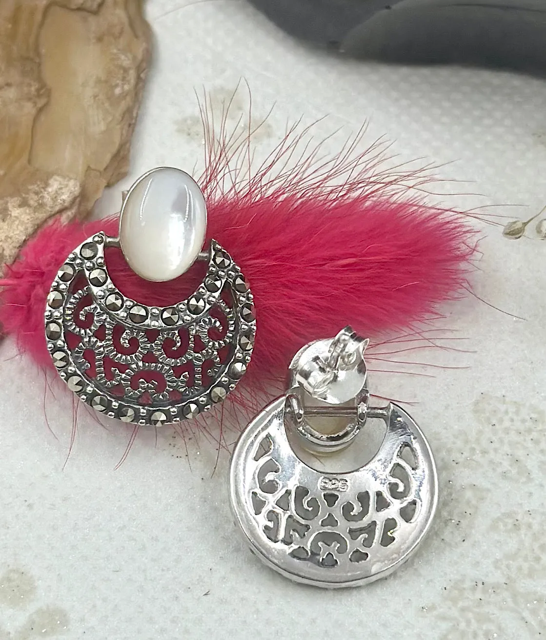 The Silver Marcasite Earrings (Mother of Pearl)
