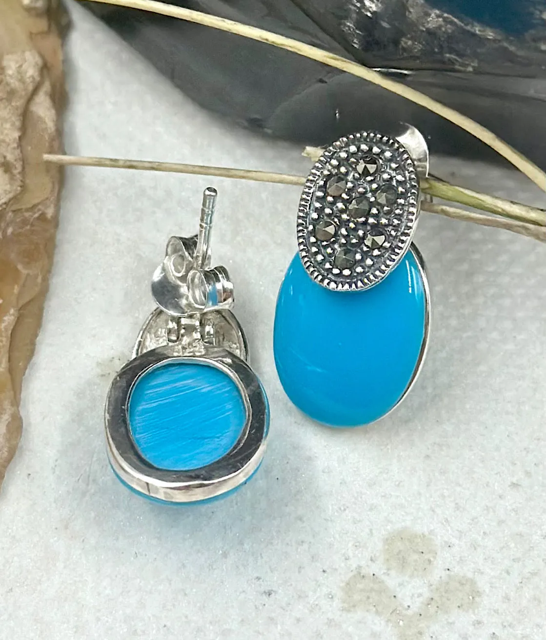 The Silver Marcasite Earrings (Turquoise)
