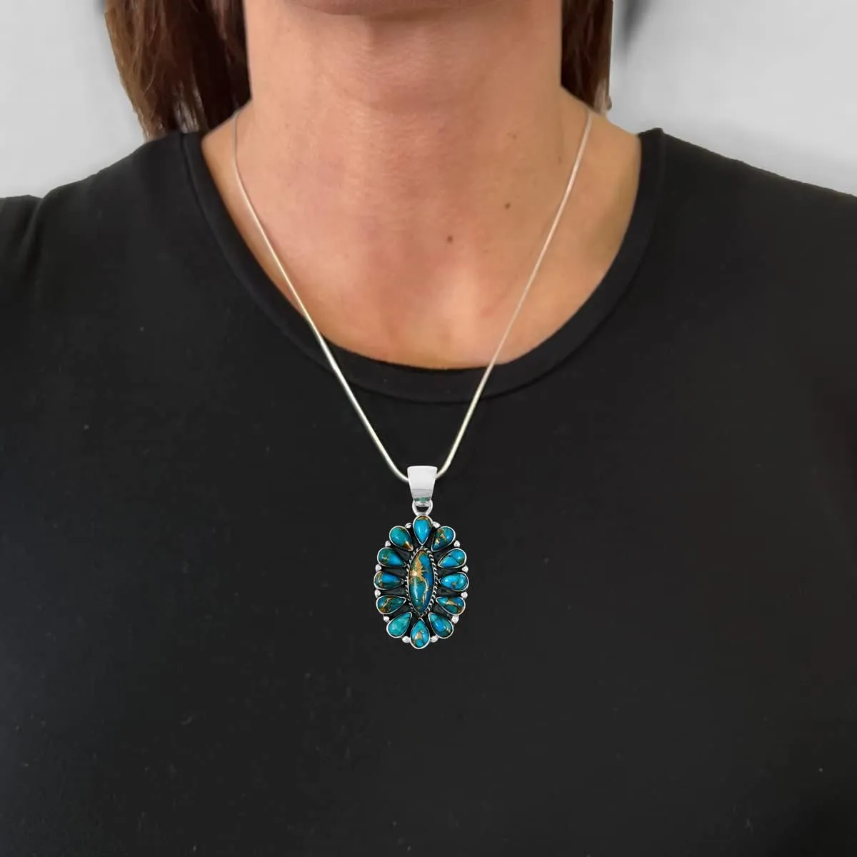 Turquoise Necklace 925 Sterling Silver & Genuine Gemstones Pendant 20"