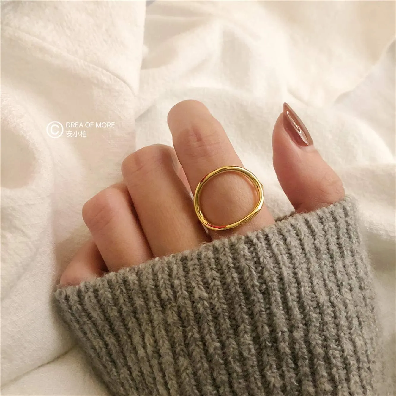 WAINIS 6 Pcs Chunky Gold Open Rings for Women Statement Boho Adjustable Rings Set