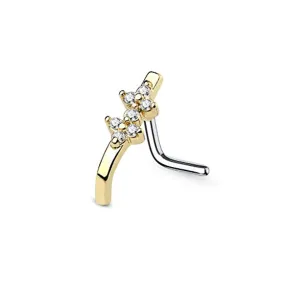 WildKlass CZ Set Double Diamond Nose Crawlers 316L Surgical Steel L Bend Nose Stud Rings