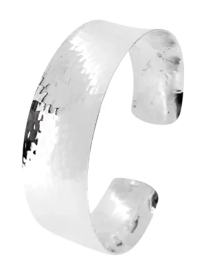 Women's Silver Bangle Bracelet - Chunky Statement 18mm Hammered Bangle | Handmade 925 Silver Cuff Bangle Bracelet for Women Ladies Girls - adjustable Size