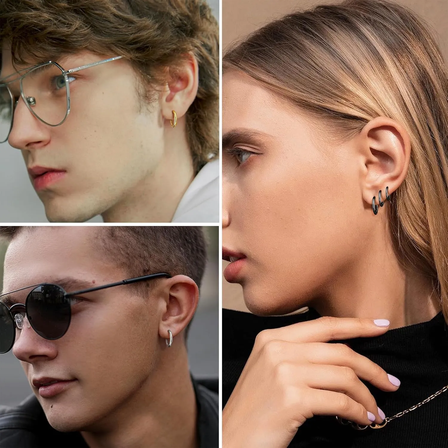 YADOCA 8 Pieces Clip On Earrings For Men Women Non-Piercing Fake Earrings Stainless Steel Clip On Hoop Earring Cool Earrings Ear Clips Set for Gifts